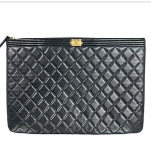 Chanel Boy Quilted Lambskin Zip Pouch / Clutch – Black – Gold Hardware